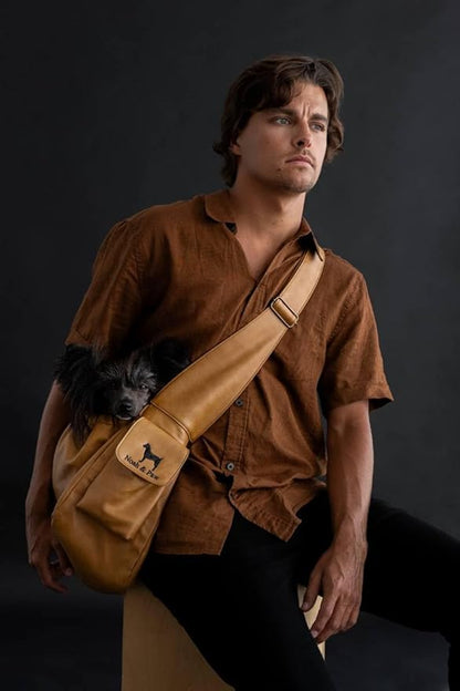 Noah & Paw Dog Sling Carrier for Small Dogs 5-18lb, Dog Sling for Small Dogs and Cats, Dog Carrier with Adjustable Padded Strap, Vegan Leather Lined with Fur, Double Safety Feature, Machine Washable