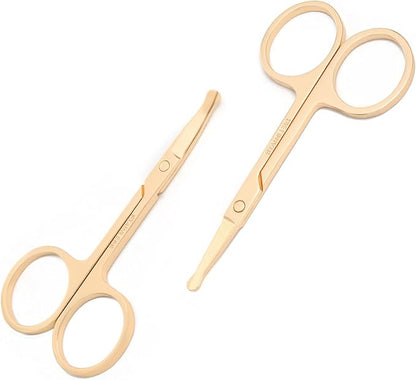 3.5 Inch Silent Pet Grooming Tiny Safety Scissors for Cats & Dogs - Quiet Alternative to Electric Clippers for Sensitive Pets (Pack Of 2 Golden-Curved+Straight)