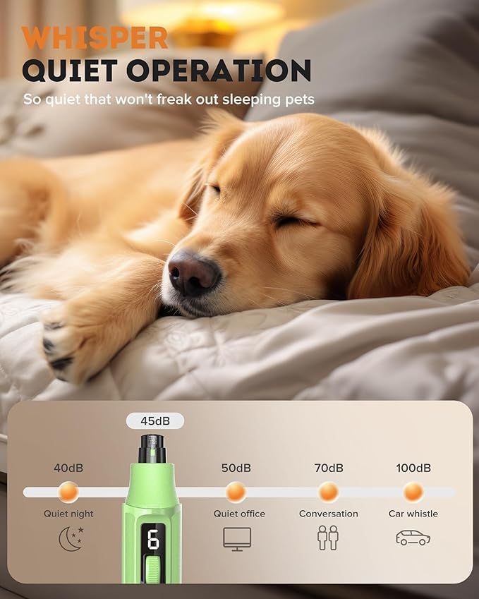 YABIFE 7-Speed Dog Nail Trimmers, Professional Dog Nail Grinder with Light - Heavy Duty Pet Nail Grinder for Dogs/Cats/Birds/Small Animals - Whisper Quiet, Single Hand Operation