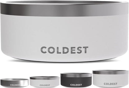 Coldest Dog Bowl - Anti Rust Metal, Non Slip, 3 Layers Insulated Stainless Steel Dog Bowls - Spill Proof & Heavy Duty - Water Bowl for Dogs, Cats & Pets, Dish Washer Safe (100 oz, Epic White)