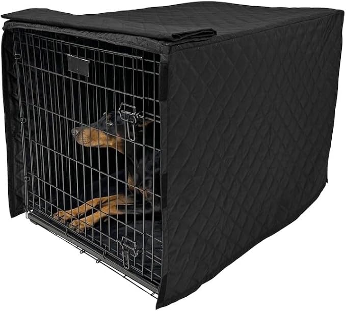 4Knines Dog Crate Cover, Water Resistant Pet Kennel Protector, Quilted (Black, 42")