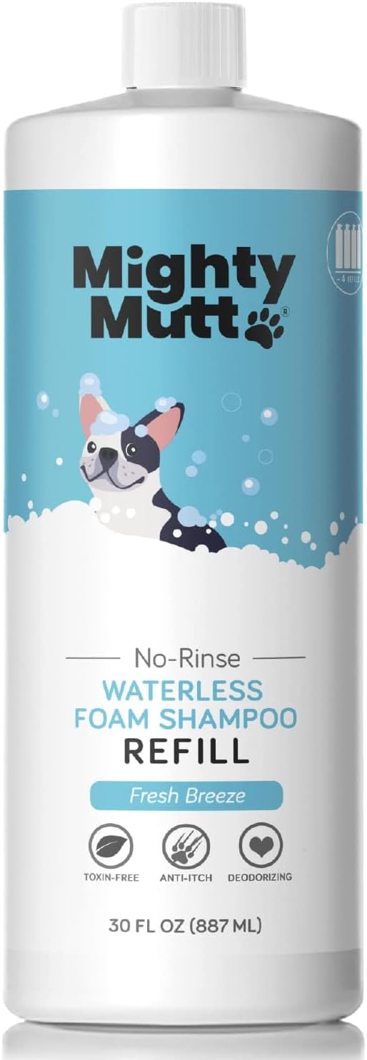 Mighty Mutt Waterless Foam Shampoo for Dogs | Dry Shampoo for Dogs No Rinse | Deodorizes Smelly Dogs | Soothing & Anti-Itch | Hypoallergenic | Waterless Dog Shampoo  Fresh Breeze Refill | 30 fl oz