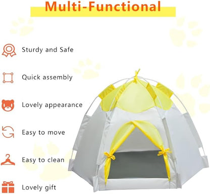 Outdoor Pet Curtain Camping Tent, Pop up Cave Bed for Indoor Cats and Small Dogs, Portable Cat House Dog House, Yellow.