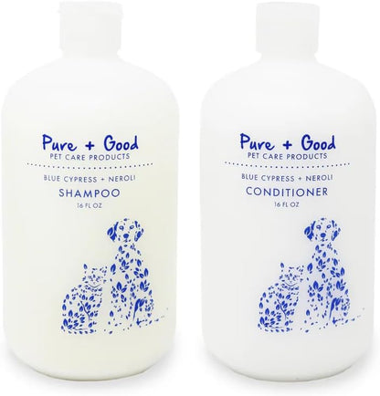 Blue Cypress + Neroli Shampoo and Conditioner Set, Calming Blue Cypress and Neroli Blossoms, Formulated for All Pets, Gentle and Cleansing, Made in The USA, Cruelty Free, 16 fl oz