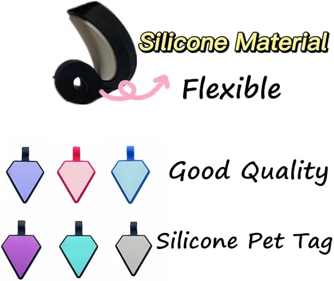 6 Pack Newest Diamond Silent Pet Tags Modifiable Dog Tag,Multiple Emergency Contact,Lightweight,No Jinging,Collar Accessories,Cat ID Tag