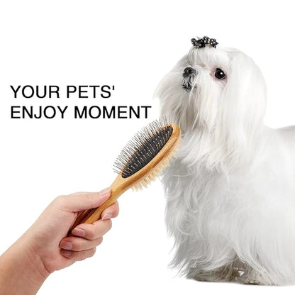Dog Brush Cat Brush, Double Sided Bristle and Pin Pet Brush for Dog Grooming, Real Boar Bristle Shedding Brush with Bamboo Handle for Long Short Hair, 4 Pack Dog Comb, Black+Yelbow