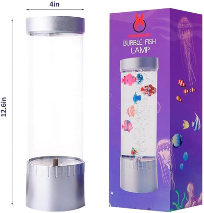 Bubble Fish Lamp with 6 Floating Fake Fish – LED Aquarium Night Light with Bubbles – Cylindrical Transparent Tank, Perfect for Kids’ Rooms, Offices, and Living Spaces