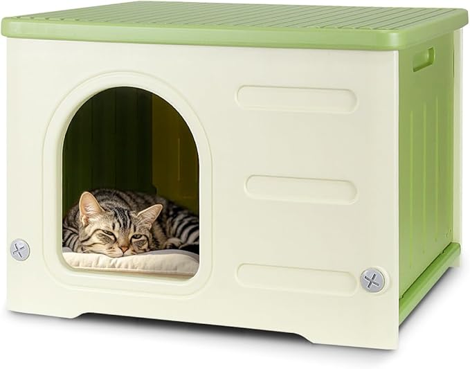 Outdoor Pet Kennels House  Waterproof & Insulated Shelter for Feral Cats & Dogs, Weatherproof Elevated Pet House for Outdoor/Indoor Use, Sturdy Plastic Pet Bed, Easy Assembly