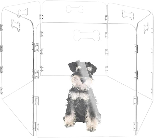 Acrylic Dog Playpen for House 6 Panels 120" W x 24" H Preassemble Foldable Clear Dog Gate Indoor with Handles, Free-Standing Pet Fence for Doorways Dog Pen for Medium Dogs Puppy Cat Rabbit