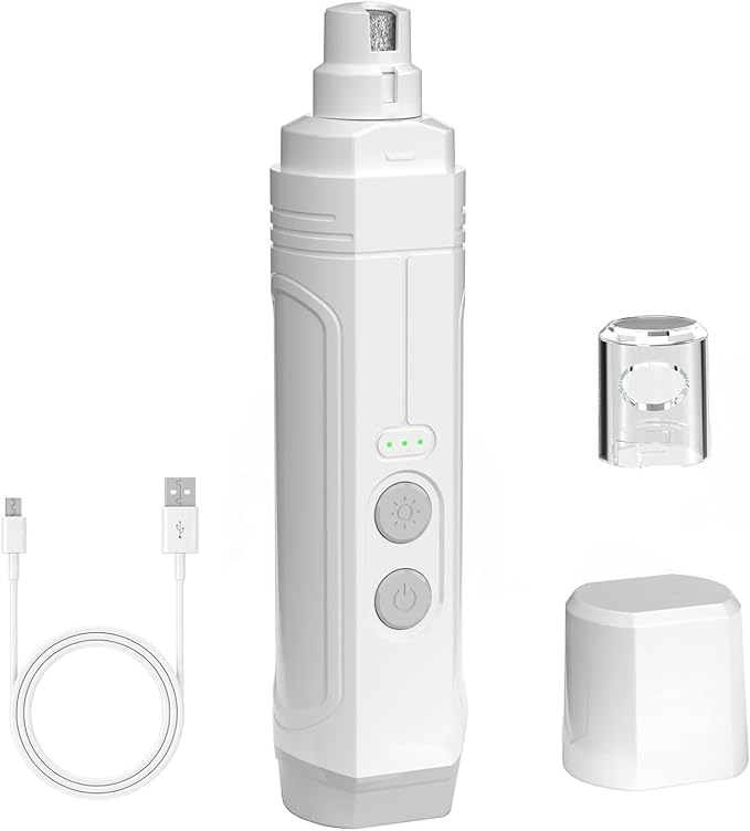 NUMINA Dog Nail Grinder with 2 LED Light 3-Speed Professional Electric Rechargeable Pet Nail Trimmer Quiet Painless Paws Grooming & Smoothing for Small Medium Large Dogs & Cats (White)