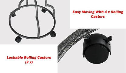 Elegant and Durable Wrought Iron Parrot Bird Play Perch Sturdy 4-Leg Rolling Stand Perch Gym Ground with Removable No Rust Stainless Steel Tray and Feed Cups Toy Hook