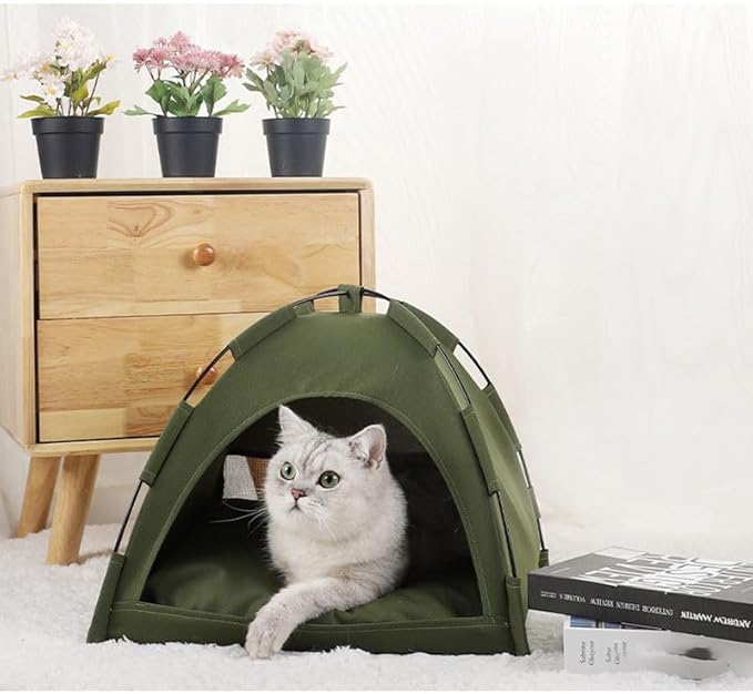 Cute Cat Teepee Cave, Cat Tent Foldable Indoor Outdoor with Thick Mat,Puppy Bed Tent,Bunny Pet Tent Teepee,Portable Dog House Teepee Tent, Cat Bed,Dog Bed Tent,Puppy Bunny,Pet Tent Teepee (I, S)