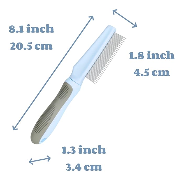 1 PCS Pet Comb Sturdy Pet Grooming Comb Pet Hair Comb with Long & Short Stainless Steel Teeth Comb for Dogs Cats, Light Cyan