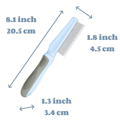 1 PCS Pet Comb Sturdy Pet Grooming Comb Pet Hair Comb with Long & Short Stainless Steel Teeth Comb for Dogs Cats, Light Cyan