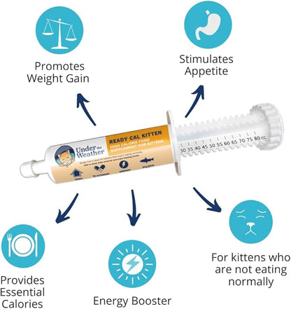 Under the Weather Pet | Ready Cal for Kitten | High Calorie Pet Nutritional Supplement for Weight Gain & Healthy Weight Maintenance | 10 Vitamins, 7 Minerals, Omega Fatty Acids & Carbohydrates | 80cc