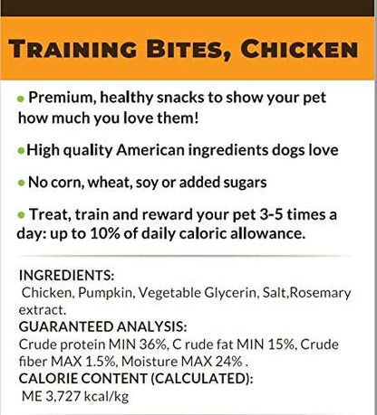 Hank & Harley Training Bites, Chicken 1lb - USA Lean Protein Soft Dog Treats with Pumpkin. 100% Natural & NO Flour, fillers or Added Sugar. Ideal for finicky Pets