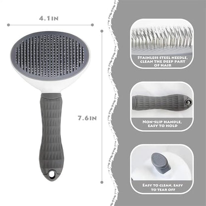 Cat Brush Remove Hair Pet Hair Removal Comb for Cats Non-slip Grooming Brush Stainless Steel Dog Combs Brushes Cat Accessories (Gray)