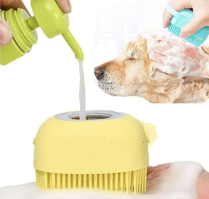 Dog Brush  Cat Brush  Shampoo Dispensing Scrubber  Soft Silicone Design  Hanging Loop  For All Skin Types  Grooming, Deshedding and Exfoliating, Blue