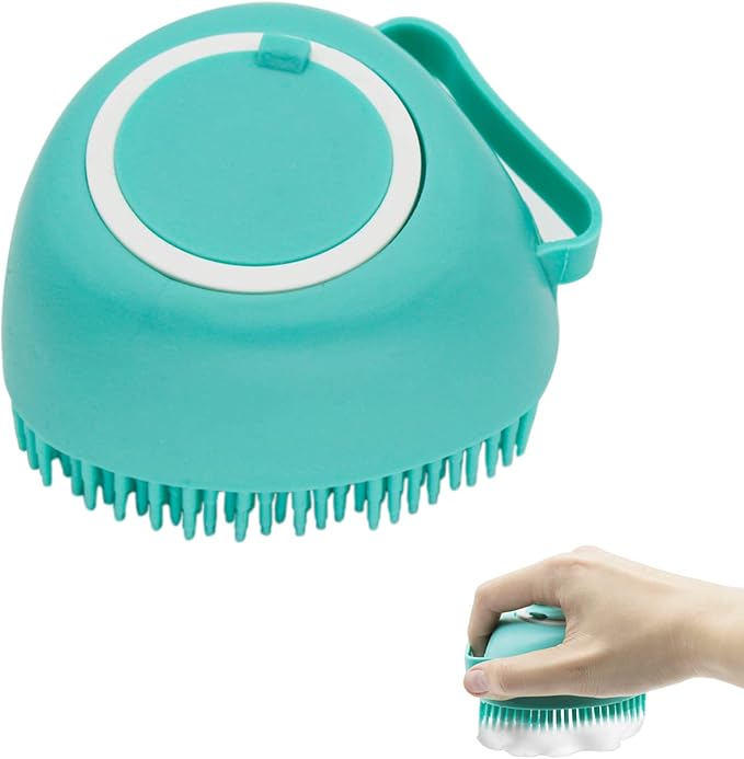 WishLotus Pet Bath Brush, Soft Silicone Cat Grooming Brush Dog Bath Massage Brush Shampoo Dispenser Heart-Shaped Multifunctional Bath Brush for Pet Bath Shower Accessories (Heart-Blue)