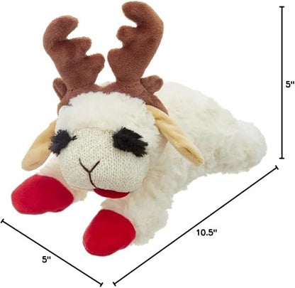 Multipet Holiday Lamb Chop with Reindeer Antlers Plush Dog Toy (10.5" Laying Lamb),All Breed Sizes