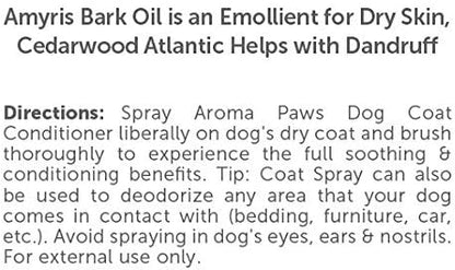 Scented Dog Coat Spray – Cleansing, Conditioning, Moisturizing – Toxin Free, Healthy Ingredients – Aromatic Grooming Puppy Spray – Loosens Knots, Tangles – 4.5 Oz., Amyris & Cedarwood