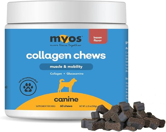 MYOS Canine Muscle & Mobility Chews  Collagen & Glucosamine for Dogs - Bacon Flavor Joint Supplement for Muscle, Bone & Joint Support, 60 Count