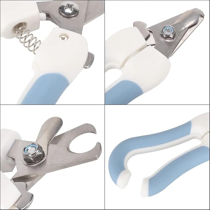 Pet Nail Clippers and Trimmers: Ensuring Safety with Guard, Includes Nail File and Sharp Blade - Ideal Grooming Tool for Cats and Dogs - Dog Nail Clippers, Cat Nail Trimmer, white & Blue