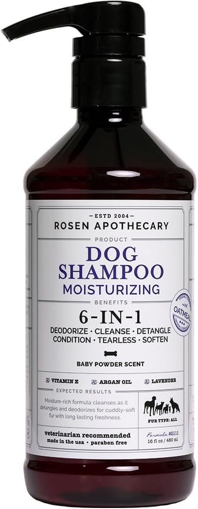 6-in-1 Moisturizing Dog Shampoo, Made with Naturally Derived Ingredients to Cleanse, Soothe, Deodorize, and Soften The Skin and Coat 480ml