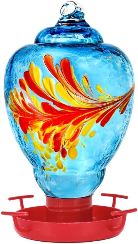 Colorful Glass Wild Bird Waterer 32 Oz Bird Water Feeder for Outdoors Garden Outside Water Cooler Tree Yard Decoration (Blue)
