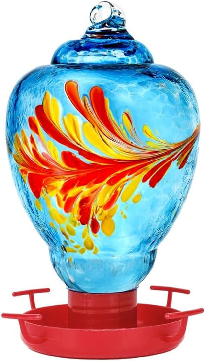 Colorful Glass Wild Bird Waterer 32 Oz Bird Water Feeder for Outdoors Garden Outside Water Cooler Tree Yard Decoration (Blue)