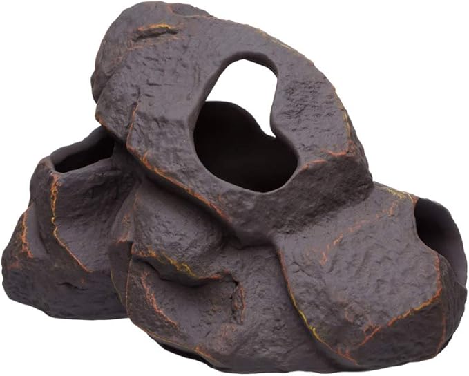 Plecoceramics Aquarium Ceramic Decorations Cave Betta Stone Decor - Aquarium Fish Tank Hideway Decor for breeding Cichlids Plecos Betta Toys Hideout (Magma Rock)