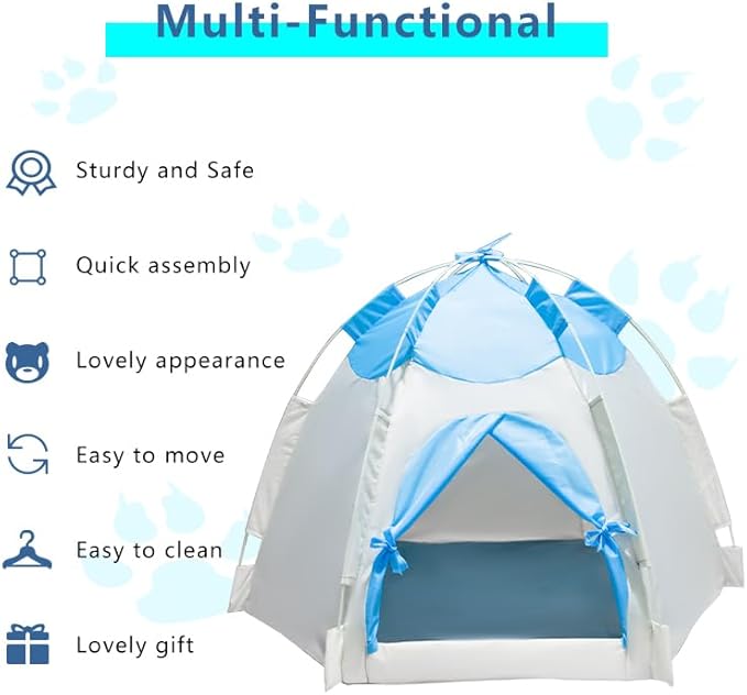 Outdoor Pet Curtain Camping Tent, Pop up Cave Bed for Indoor Cats and Small Dogs, Portable Cat House Dog House, Blue.
