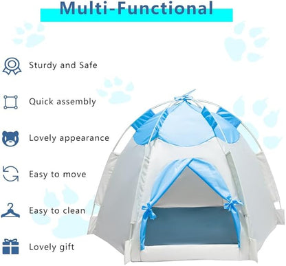 Outdoor Pet Curtain Camping Tent, Pop up Cave Bed for Indoor Cats and Small Dogs, Portable Cat House Dog House, Blue.