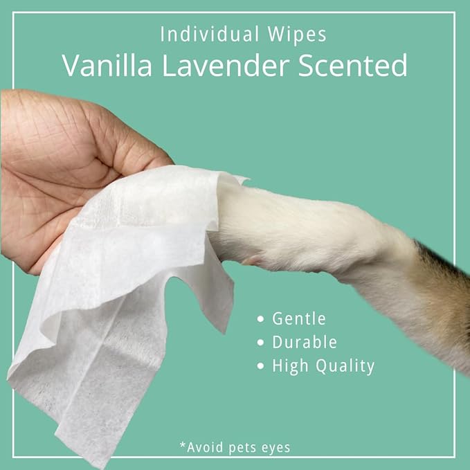 Vanilla Lavender Scent 180 Dog Poop Bags Rolls (12 rolls) & 25 Individual Pet Wipes - 2 in 1 Calming Cleaning Kit for Pet Owners, Cat Litter, Dog Leash, Pet Supplies, Puppy Pads.