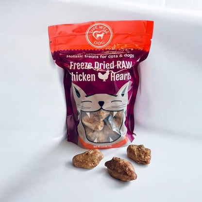 Freeze Dried Chicken Hearts - Freeze Dried Dog Treats, Chicken Hearts 2.5 oz for Dogs & Cats - Grain Free & Gluten Free - Resealable Pouch, Single Ingredient, Training Treat in Chicken Hearts