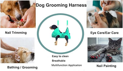 Dog Grooming Hammock with Flea Comb and Dog Nail Clipper, Pet Dog Grooming Hammock Harness with Cat Nail Clipper, Nail File and Dog Brush, Dog Sling for Nail Clipping/Nail Trimming (S, Green)