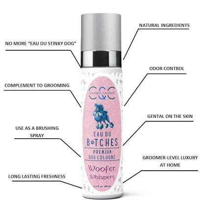 Eau Du Btches - Woofer Whispers Premium Dog Cologne, 3.4 fl oz - All-Natural & Alcohol-Free - Luxury Long Lasting Scent