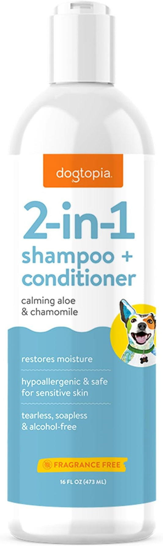 2-in-1 Shampoo & Conditioner | Fragrance-Free Shampoo/Conditioner for Dogs and Pets, Rich with Soothing Emollients | Hypoallergenic, Tearless, Soapless & Alcohol-Free for Everyday Use