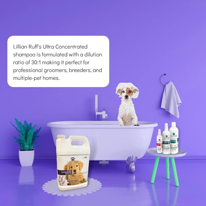 Lillian Ruff High Concentrate Professional Grooming Shampoo for Dogs with Hydrating Essential Oils  30:1 Concentration for Bathing System - Clean, Condition, & Deodorize Dry Sensitive Skin (Gallon)