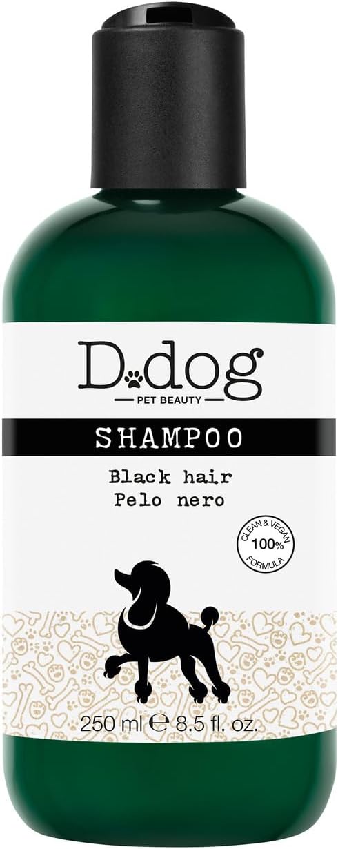 Diego dalla Palma D-Dog Pet Shampoo Black Hair - Shines and Brightens Fur - Enhances Color of Black and Dark Coat - Removes Dirt and Buildup with Every Wash - Hypoallergenic and Alcohol Free - 8.5 Oz