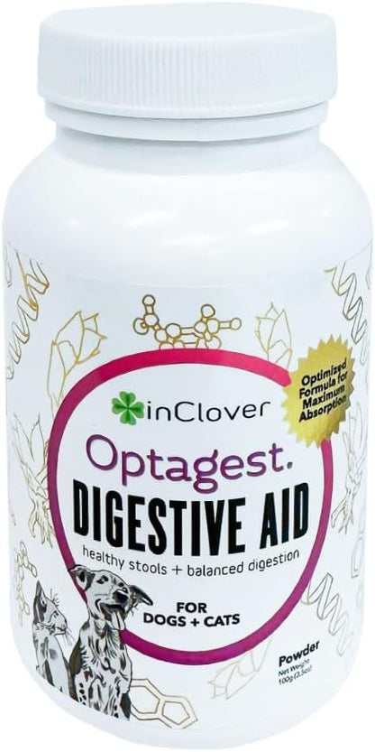 InClover Optagest Natural Digestive Aid, Organic Prebiotics & Enzymes Supplement Powder for Dogs and Cats - Promotes Healthy Stools, Less Gas, Optimal Nutrient Absorption, Intestinal Balance, 3.5oz