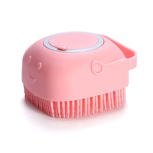 Dog Bath Brush, Dog Grooming Brush - Silicone Cat Shampoo Comb, Shampoo Dispenser for Kitty and Puppy(Pink)