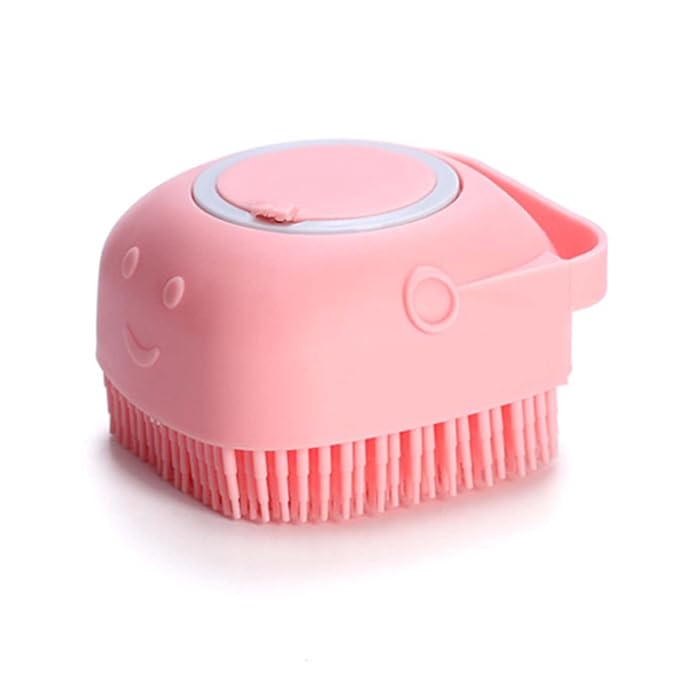 Dog Bath Brush, Dog Grooming Brush - Silicone Cat Shampoo Comb, Shampoo Dispenser for Kitty and Puppy(Pink)