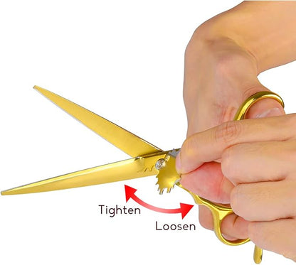 7.0" Dog Scissors Pet Grooming Kit Round-tip Safety Scissors Fishbone Teeth Shears with Forceps Hairdressing Hair Styling Tool Gift Set 5 Pieces (Gold)