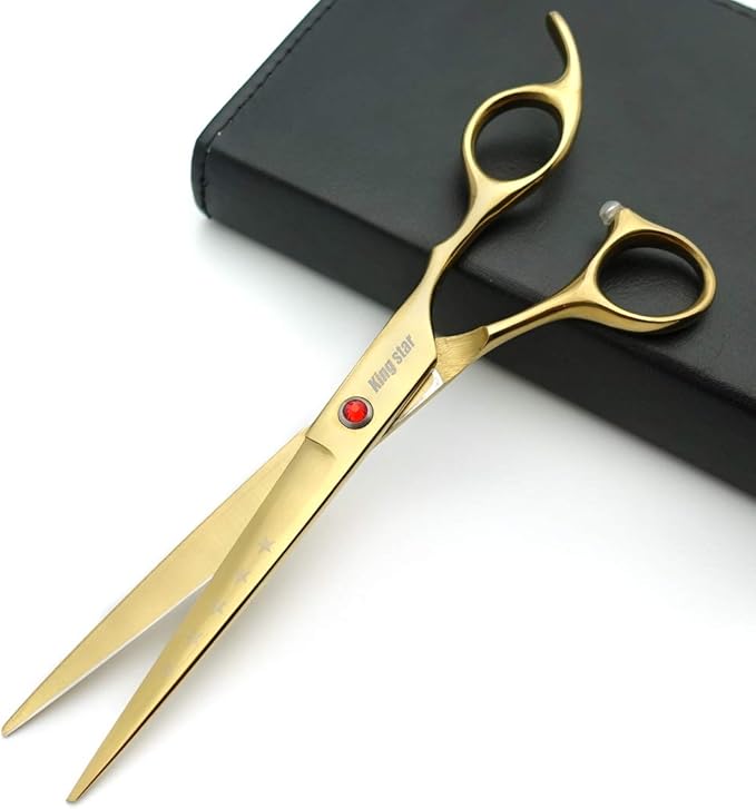7.0in Titanium Gold Professional Pet Grooming Scissors Set,Straight & Thinning & Curved Scissors 4pcs Set for Dog Grooming,(Gold)