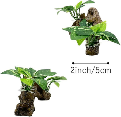 Smoothedo-Pets Fish Tank Decorations Aquarium Decor Ornaments Betta Silk Leaf pad Hammock Artifical Driftwood Cave Goldfish Bowl Accessories (Type-E)