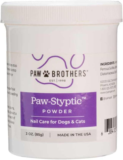 RYAN'S PET SUPPLIES Paw Brothers Nail Care Paw-Styptic Powder for Dogs and Cats Nails, Powder Stops Bleeding Fast, from Nail Clipping and Minor Cuts, 3 Ounces