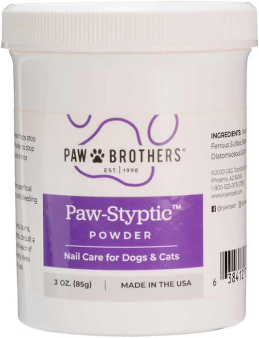 RYAN'S PET SUPPLIES Paw Brothers Nail Care Paw-Styptic Powder for Dogs and Cats Nails, Powder Stops Bleeding Fast, from Nail Clipping and Minor Cuts, 3 Ounces