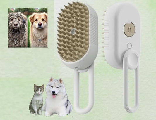 Eco-friendly Pet Grooming Brush with Shampoo Dispenser  Ideal for Dogs & Cats (brown and white)