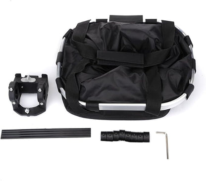 Pet Dog Bike Basket & Carrier Bag- Foldable Detachable Pet Travel Bicycle Basket - Small Animal Dog Cat Rabbit Bike Ride Basket Carrier (Black)